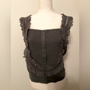 Elegant Olive Green Lace Trimmed Women's Top. NWT